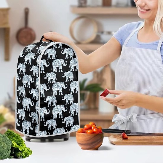 Mandala Olifant Patroon Blender Cover van Polyester, Stofdicht en Vlekbestendig voor Keuken, Geschikt voor Vrouwen, Zwart van mandala — afbeelding 3