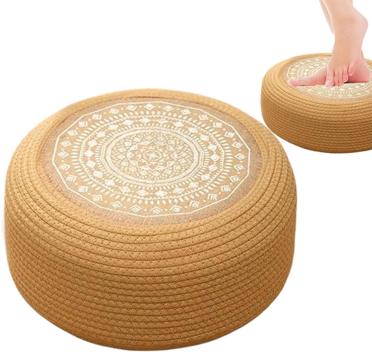 Rond Vloerkussen - Zitmat Meditatiekussen - Ontspannen Zitten - Handgeweven Jute - 40 cm Diameter - Wit