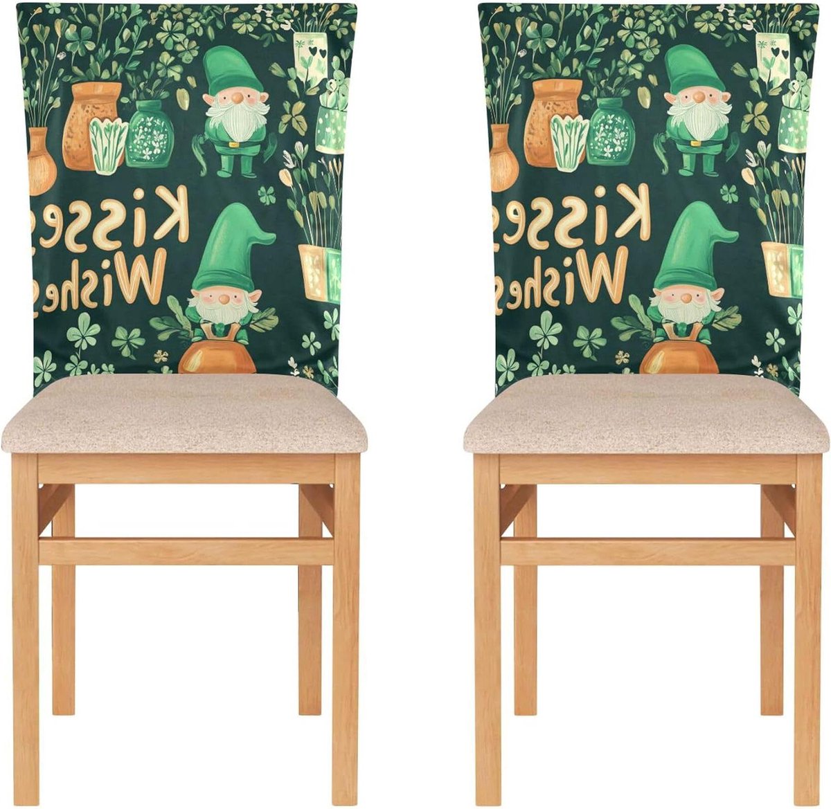 Stoelhoezen Set - Stoelbekleding - Eetkamer Decoratie - Rekbaar Materiaal - 6 Stuks - St. Patrick Gnome