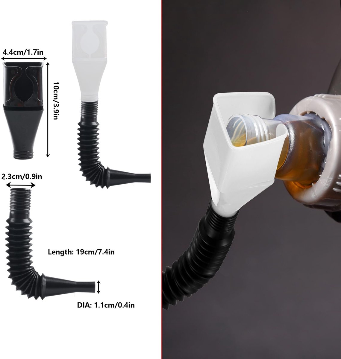 10-delige Trechterset voor Auto - Brandstoftrechters met Brede Opening - Flexibele Haakse Trechter met Afneembare Tuit & Filter - Kunststof Trechters voor Benzine, Water & Vloeistoffen