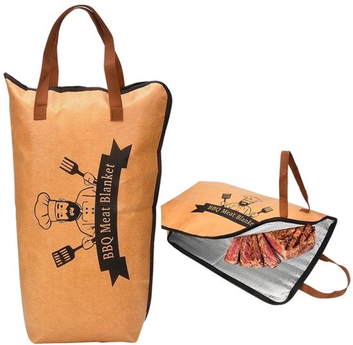 Vleesopbergzak met brede opening - Grilldeken - BBQ Isolatietas - Herbruikbaar - Warmtereflectie - 26 x 38 x 13 cm - Grilltas