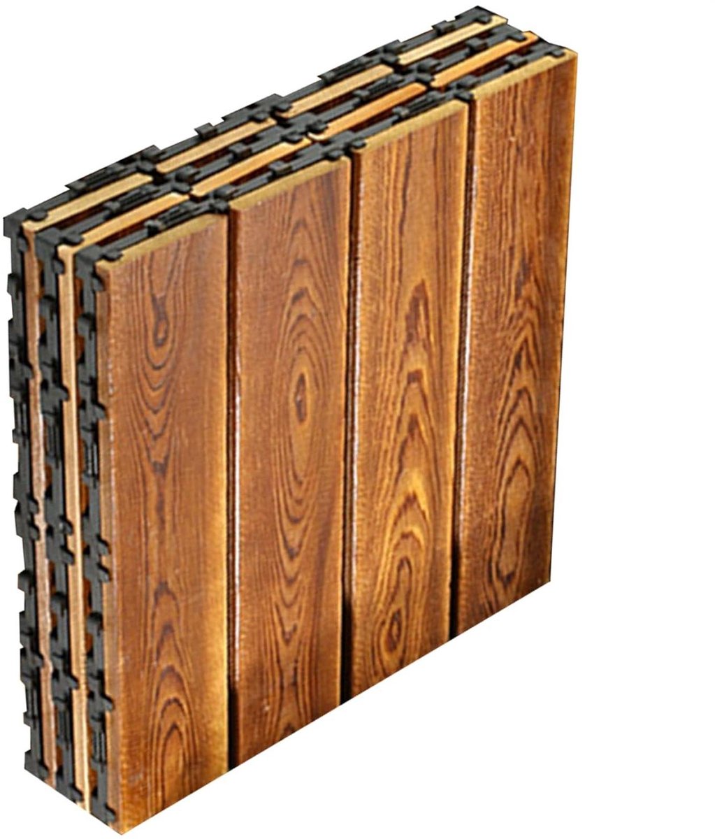 Houten Terrastegels - Antislip Vloerbedekking - Buitenruimte Aankleden - Kliksysteem Installatie - 30 x 30 cm - Houtkleur