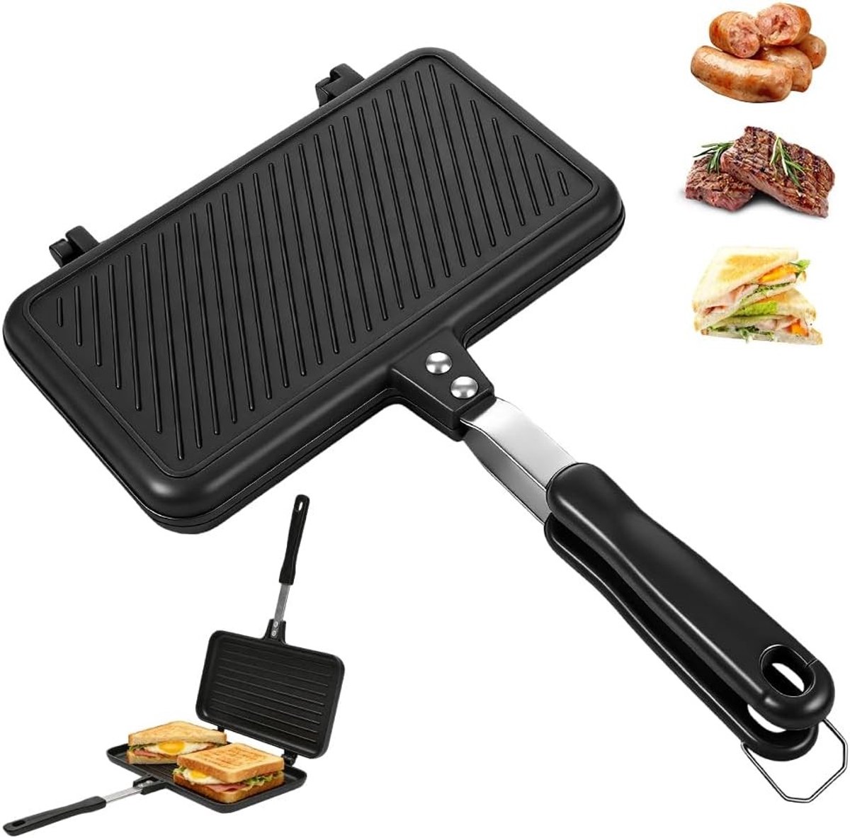 Omeletmaker - Zwart - Dubbelzijdige Pan met Antiaanbaklaag en Hittebestendig Handvat - Voor Camping en Thuisgebruik