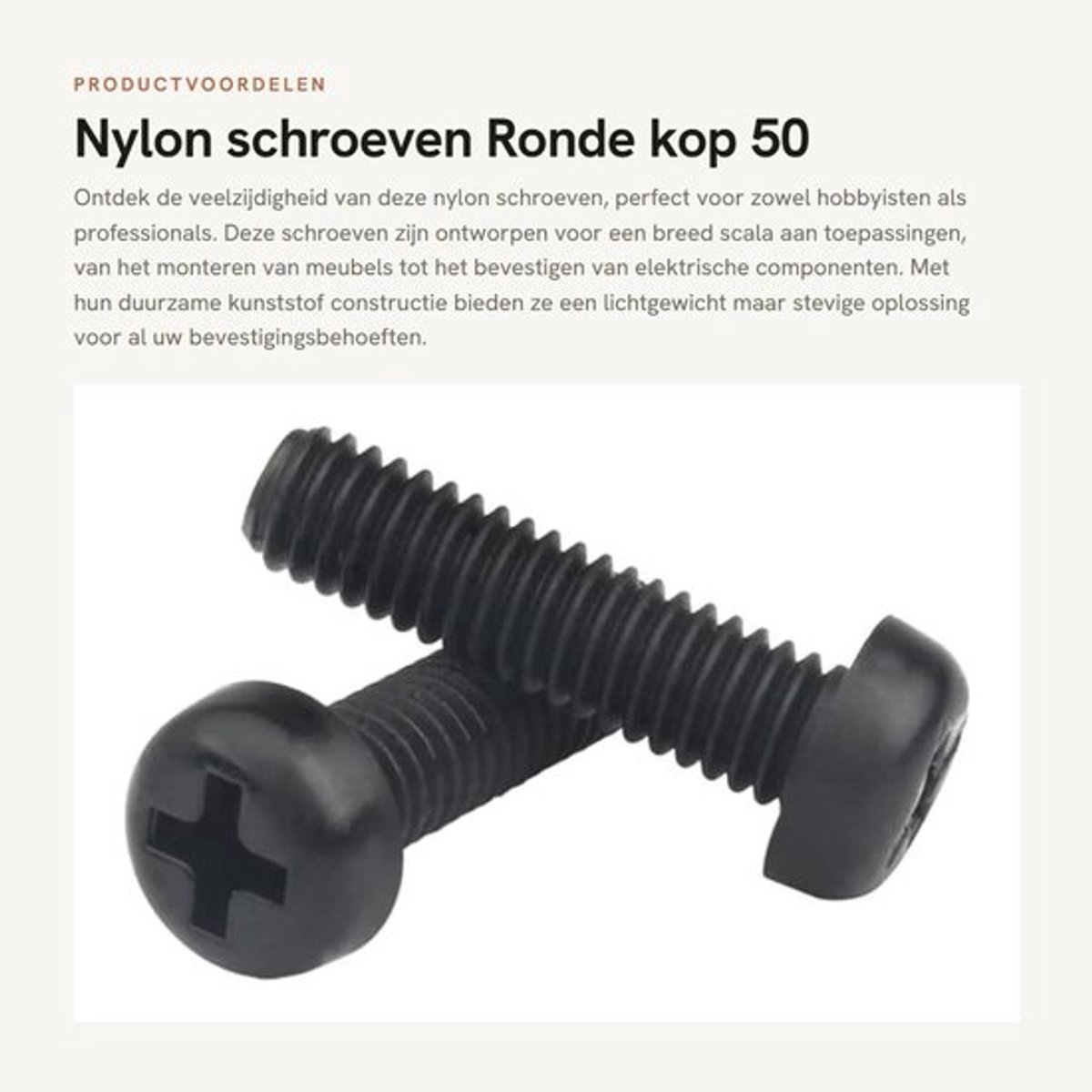 Nylon schroeven - Ronde kop - 50 stuks - Zwart - Kruiskop schroeven - Geschikt voor diverse toepassingen - M6x8mm