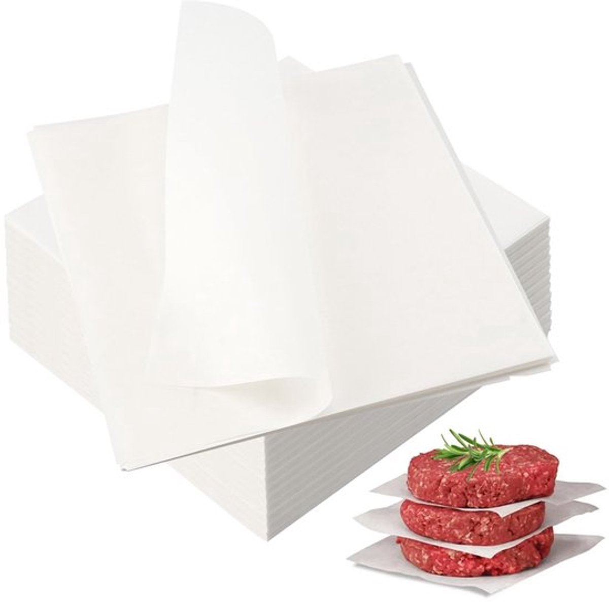 Anti-aanbakpapier 1000 vellen - 15 x 15 cm - Vet- en waterbestendig - Hamburgerpapier - Grillen - Eenvoudige hantering - Bakpapier