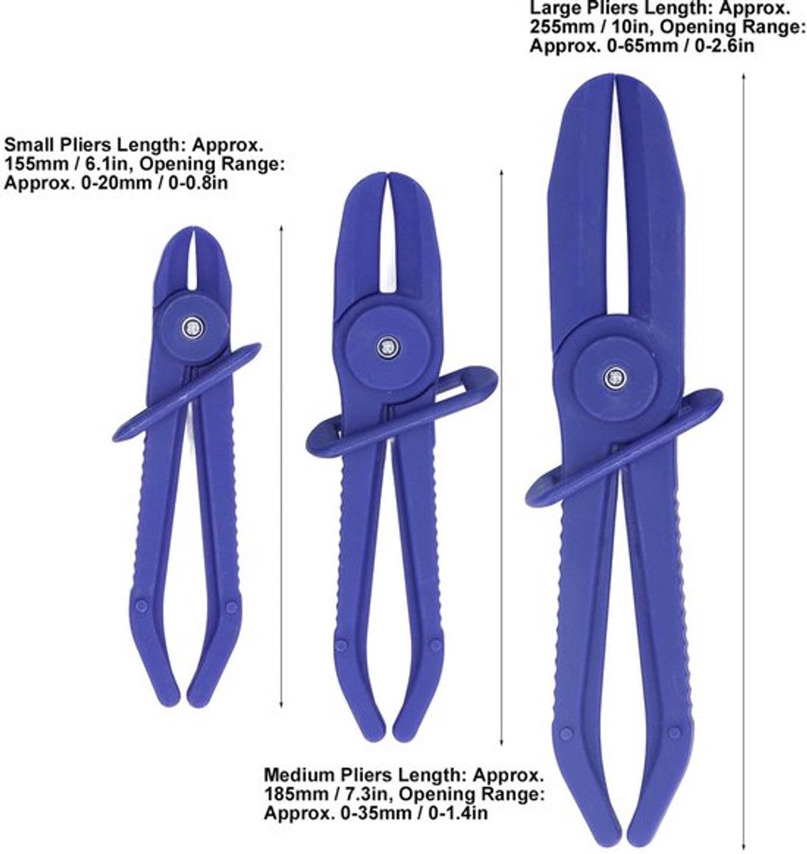 Slangentang Set - 3 Stuks - Flexibele Slangentangen - Nylon - Geschikt voor Remslangen - Brandstofslangen - Opening tot 65mm