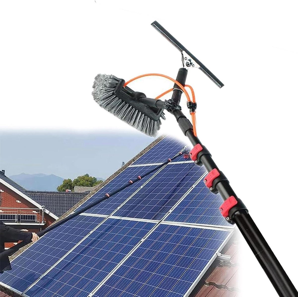 Glasreinigingsset - Telescoopborstel Raamtrekker - Hoge Oppervlakken Reinigen - Verstelbare Borstelkop - Tot 12 meter - Grijs