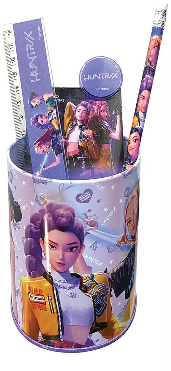 K-pop Demon Hunters - Schrijfwarenset - Schrijfset - Stationery set - 7-delig - Pennenbakjes - Potlood - Liniaal - Gum - Puntenslijper - Notitieblok - Clip.