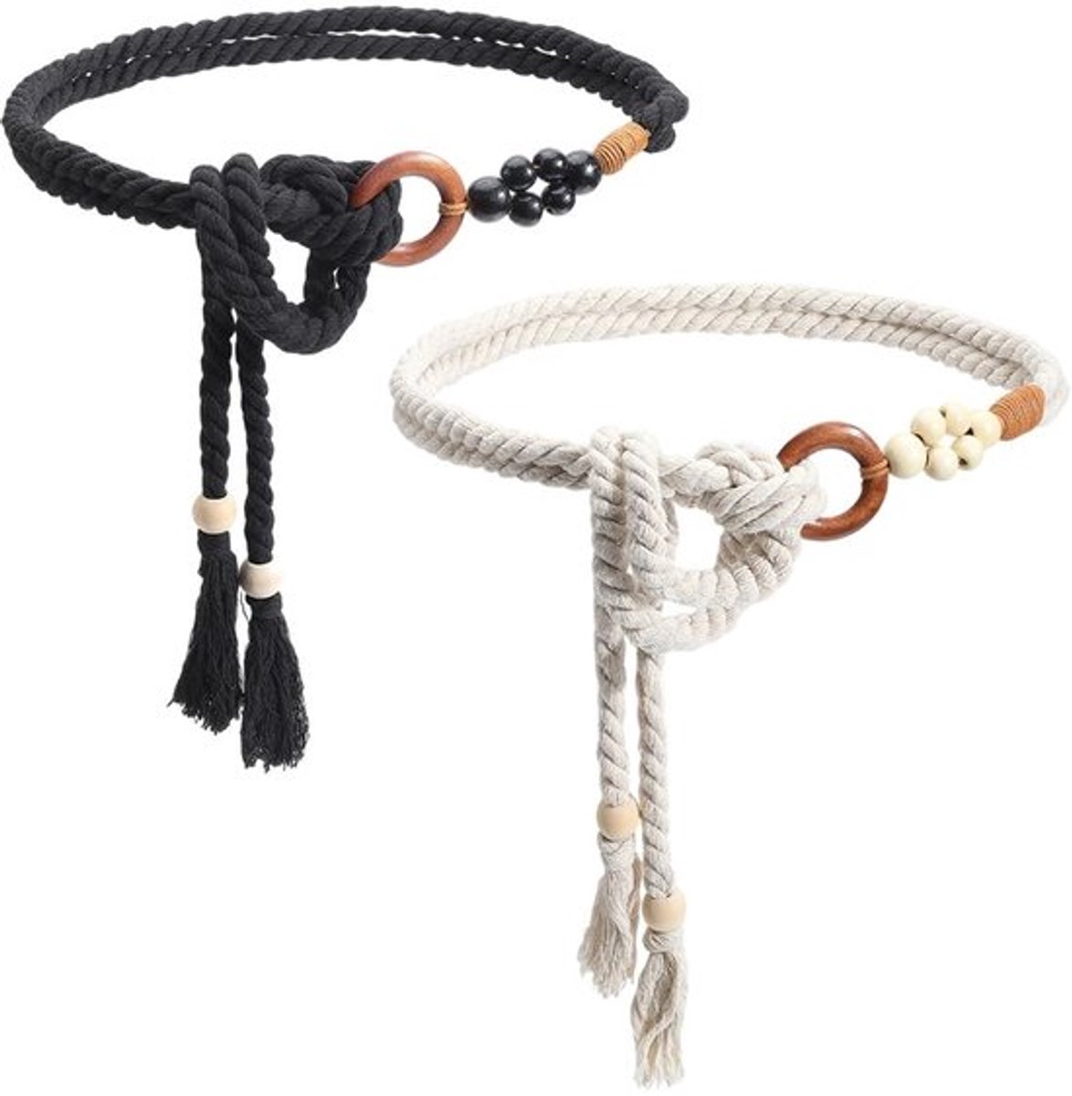 Dames Boho Gevlochten Riem - Dunne Kwastriem met Macramé Decoratie
