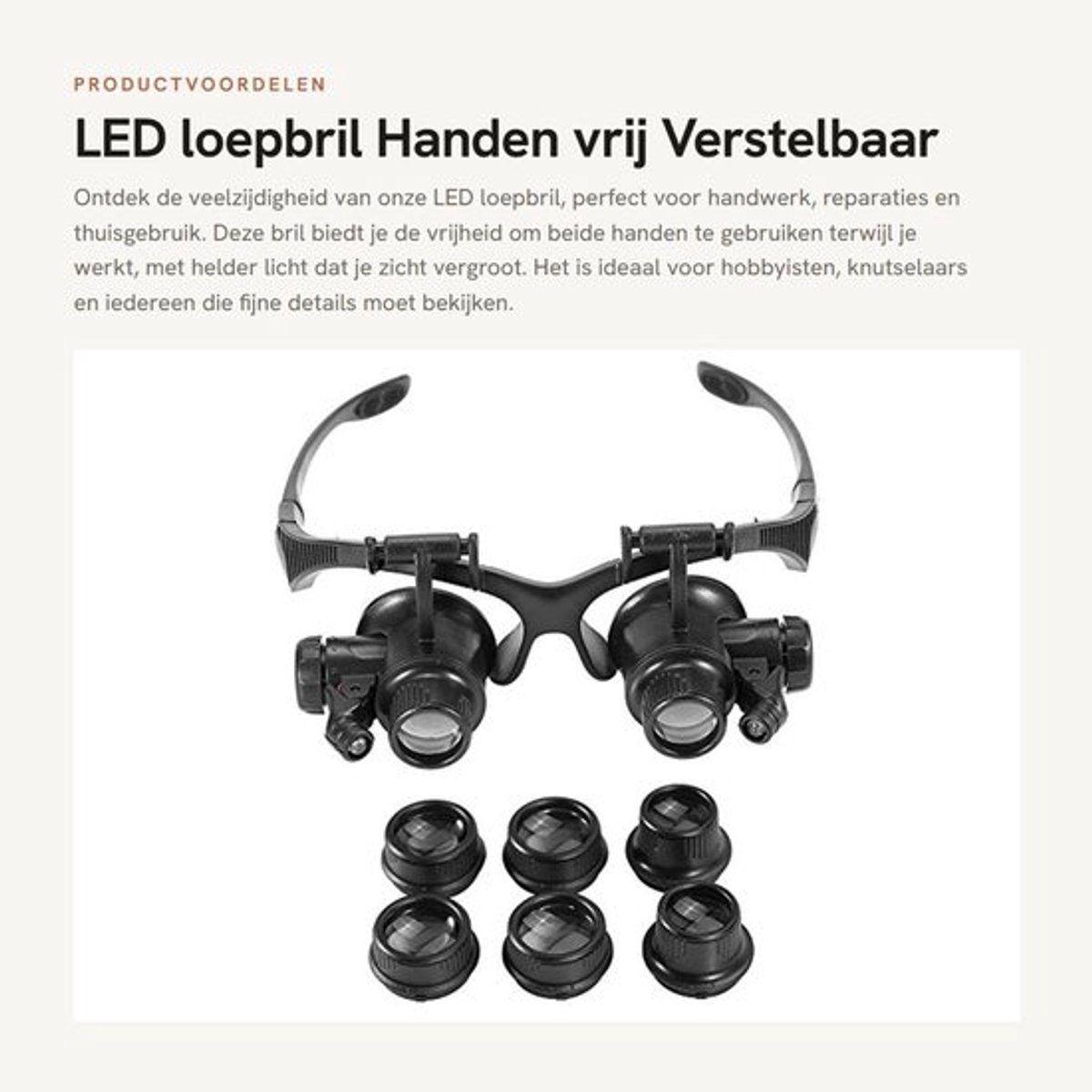 LED loepbril - Handen vrij - Verstelbaar licht - Transparant - Voor handwerk - 4 verwisselbare lenzen - Geschikt voor thuisgebruik