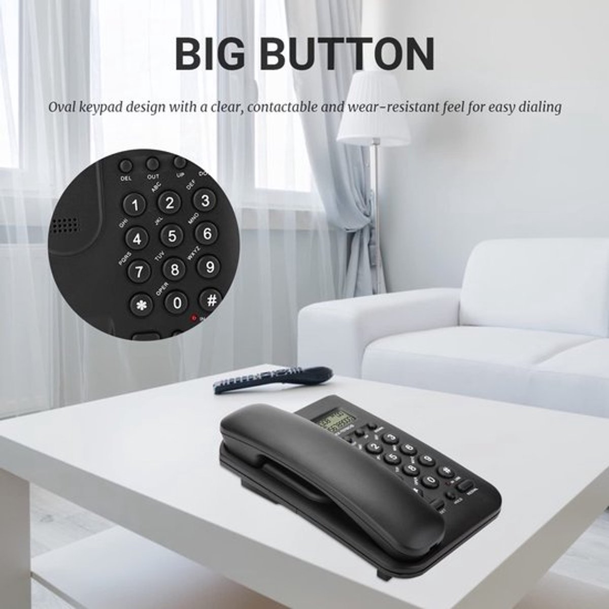 Bedrade Telefoon - Grote Knoppen - Regelbaar Volume - Desktop Model - Vaste Telefoon - Geschikt voor Huis en Kantoor - 462 gram