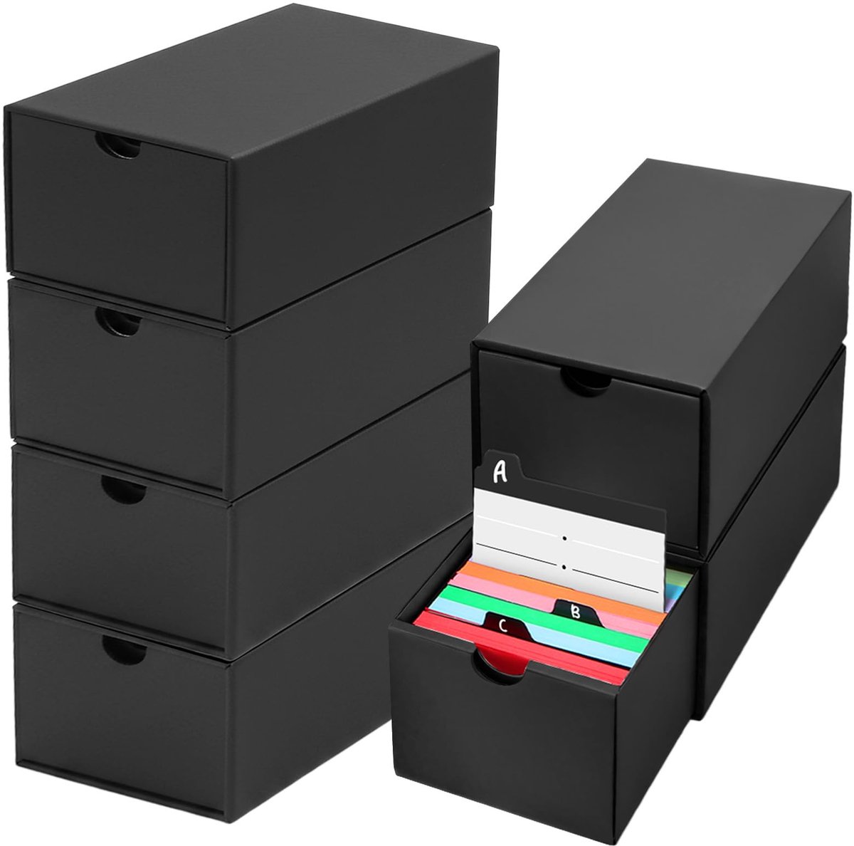 Systeemdoos A6, 6 leerkaartjes, zwart, geschikt voor 6000+ indexkaarten, geschikt voor het opbergen van kaarten - ShopVlot