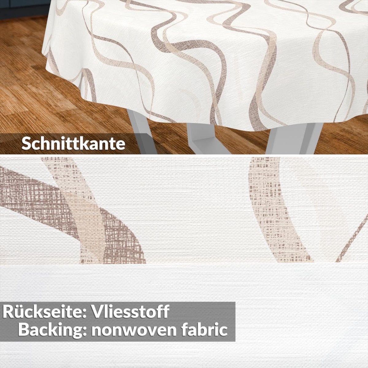 Wasdoek tafelkleed, afwasbaar tafelzeil, tuintafelkleed, voor binnen en buiten, rond, 140 cm, met snijrand, golven - ShopVlot
