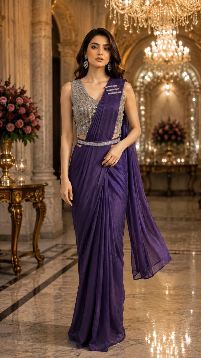 Simhera Threads Women's Royal Purple Shimmer Saree with Embellished Border | Elegant Party Wear & Wedding Saree
