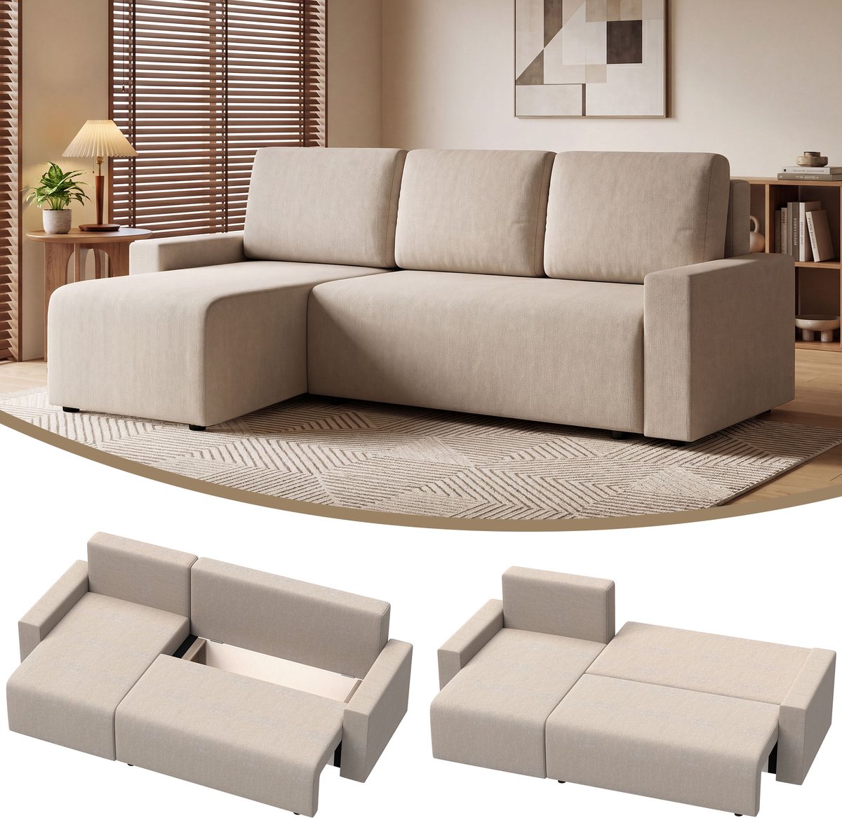 HOMCOM Sofa Bed-Polyester-226L x 125B x 86H cm-Beige