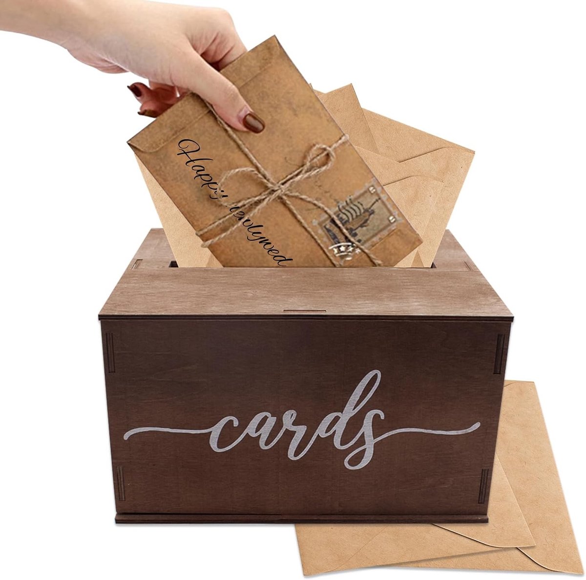 Houten Kaartdoos voor Trouwen, Verjaardag en Jubileum - Geld- en Briefenbox met Deksel en Sleuf, 29 x