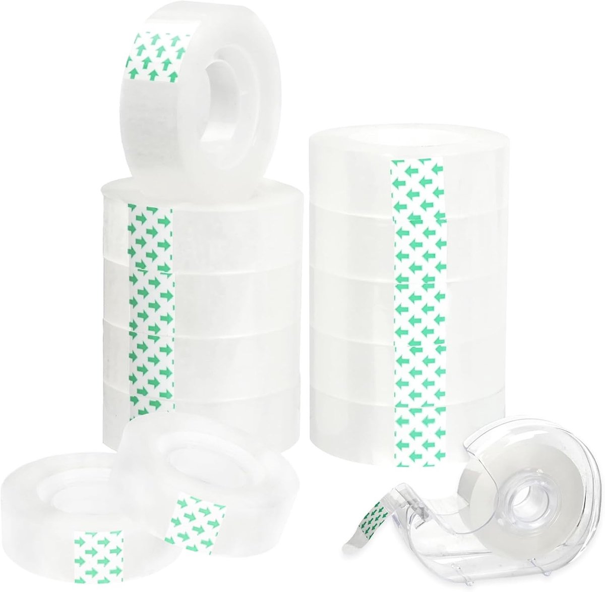 Transparante Plakband 12 Rollen met Dispenser - 18 mm x 46 m - Onzichtbaar, Scheurbestendig, Perfect voor Kantoor, Thuis en Cadeauverpakking