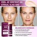 Voor-en-na foto's van een vrouw met huidverzorgingsproduct "Calcium Volume Multi Balm". De tekst luidt "VOEL JE VERFRIST EN STRAAL ELKE DAG".