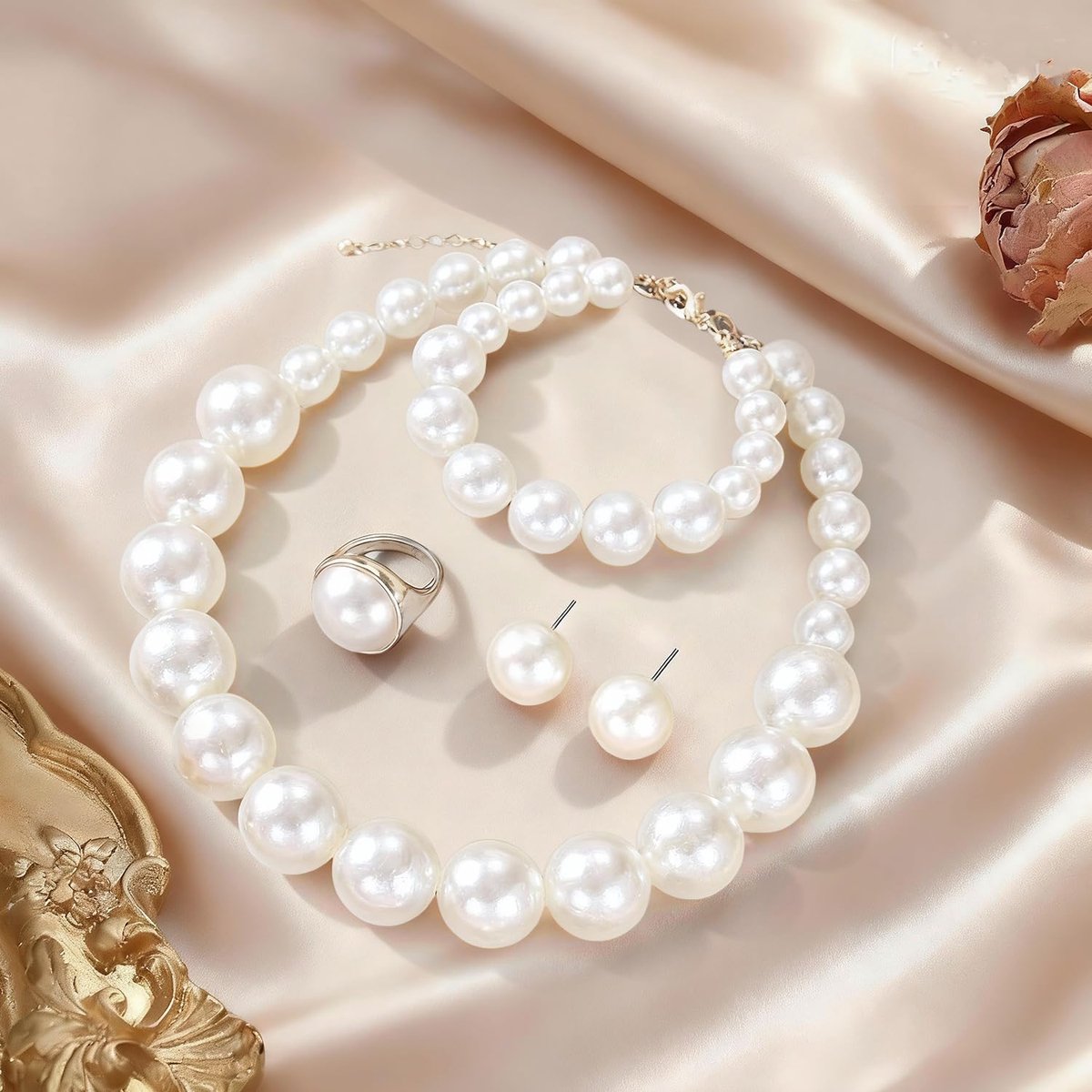 Parelsieradenset voor dames - 4 stuks - kunstparels - perfect voor bruiloften - ShopVlot