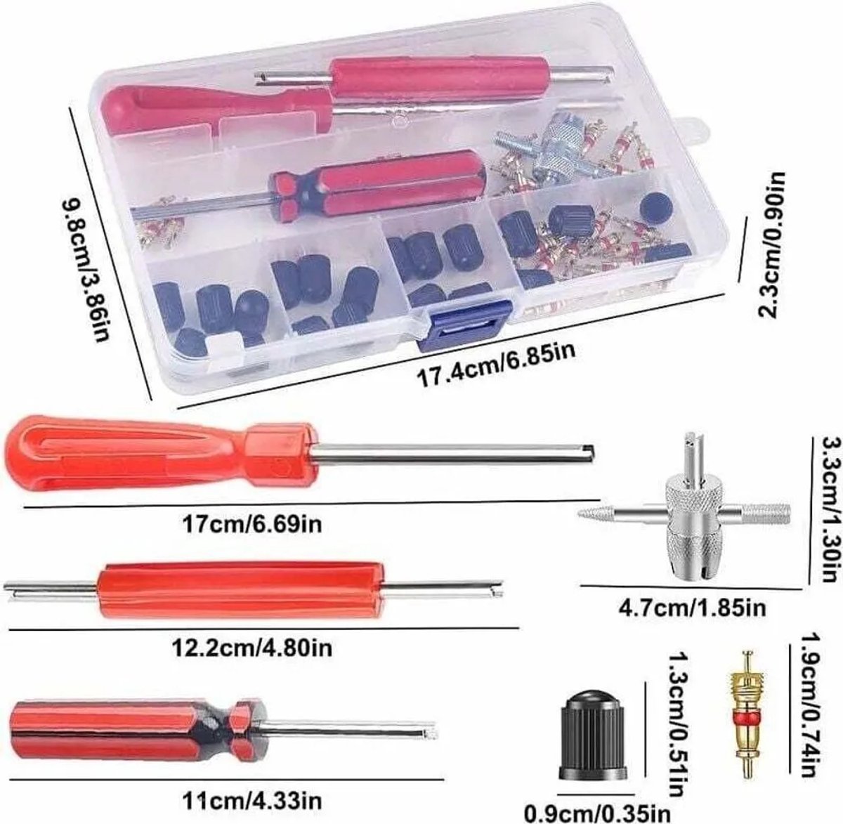 Deze 64-delige set gereedschap Geschikt voor bandventielen bevat een ventielverwijderaar, een ventielkernverwijderaar, een ventielkernverwijderaar Geschikt voor auto's en reparatiegereedschap .