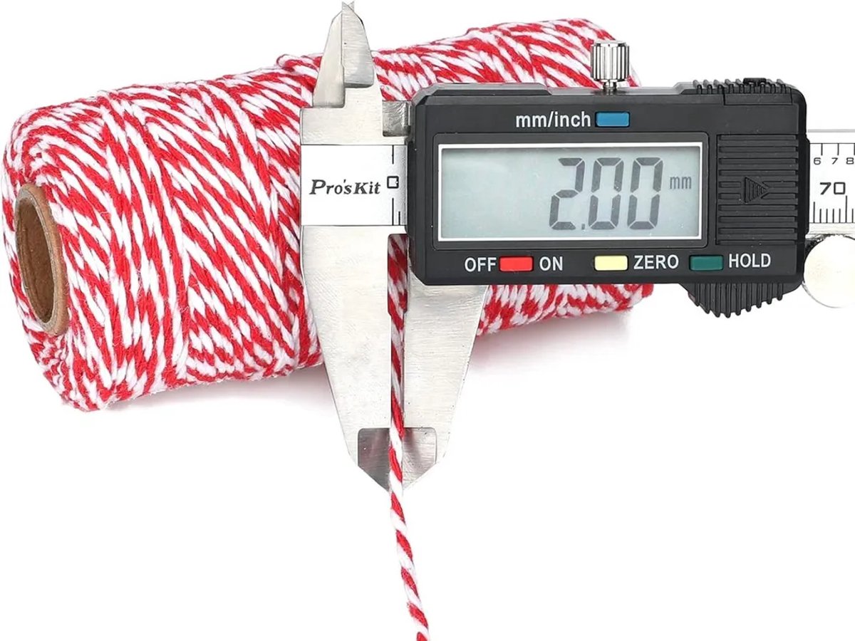 Rood-wit kerstkant van katoen, 100 meter lang, 2 mm dik, Geschikt voor het inpakken van cadeaus, knutselwerk en decoratie.