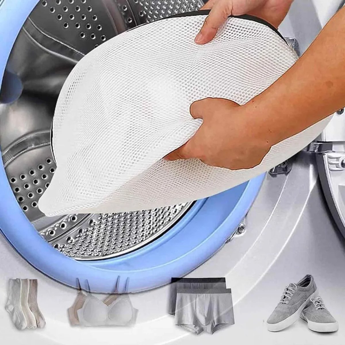 Schoenwaszakken, set van 2 herbruikbare wasnetjes Geschikt voor ritssluiting, Geschikt voor schoenen, sneakers, sokken, bh's, enz., machinewasbaar.