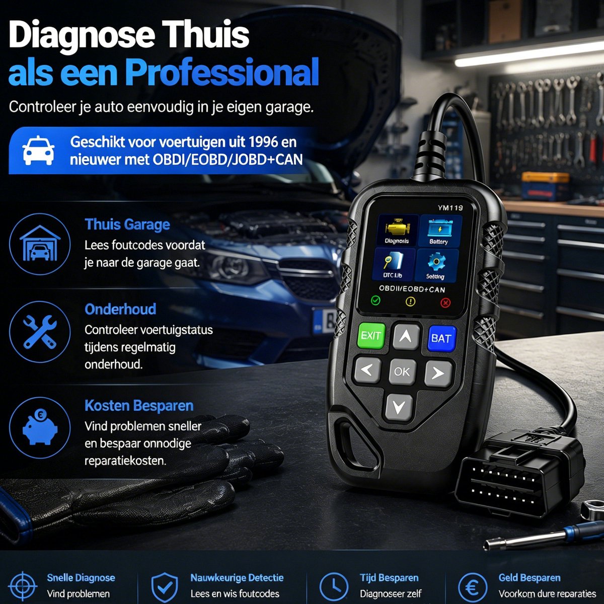 OBD2 Scanner - Auto Uitlezen en Storing Verwijderen - Diagnoseapparatuur voor Auto's - Motorstoring Lezen en Wissen - Real-time Data - LCD Kleurenscherm - 13 Talen - Voor Auto Reparatie en Onderhoud thumbnail 6