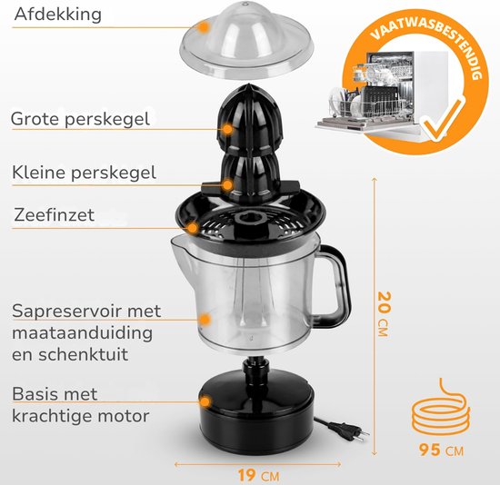 SNJY® Sinaasappelpers - Citruspers - Fruitpers - 40 W - 700ML - Zwart van SNJY — afbeelding 3