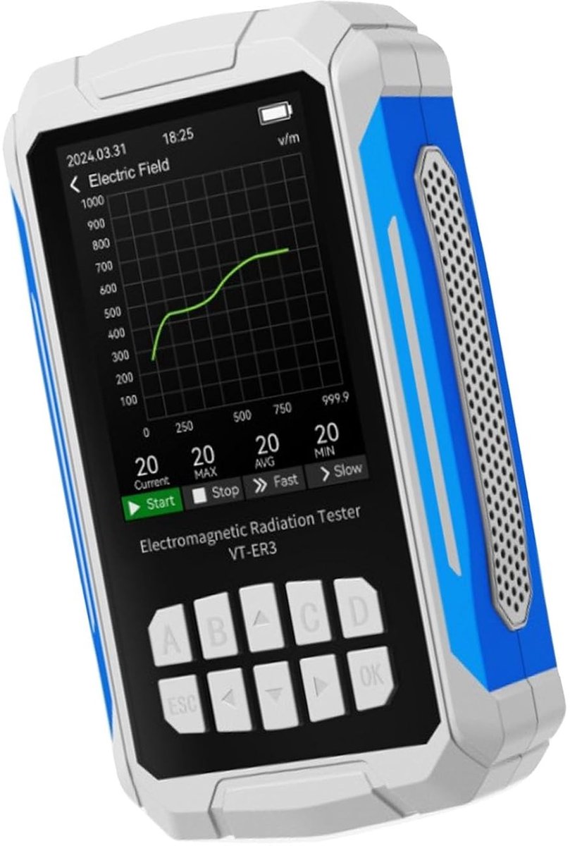 Veldstralingsdetector met 2.8 inch TFT Scherm - Oplaadbare 5-in-1 EMF Meter voor RF, Magnetische Straling, Temperatuur en Vochtigheid Tester