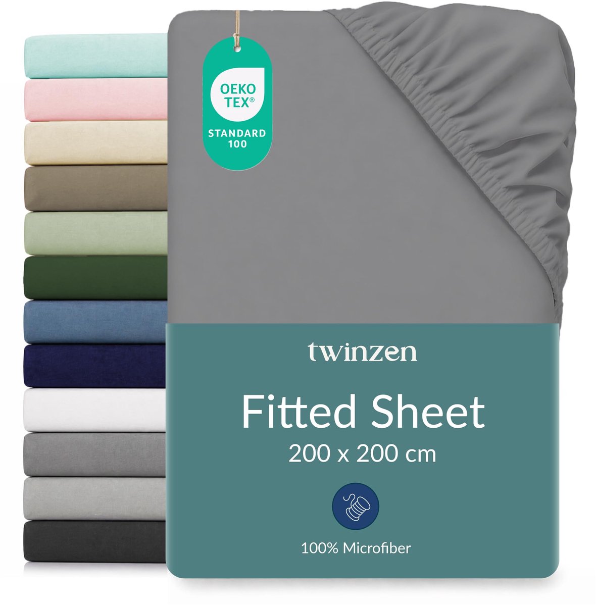 Hoeslaken 200x200 cm - antraciet met insteekvak 30 cm - Oeko-Tex - perfect passende bescherming - ShopVlot