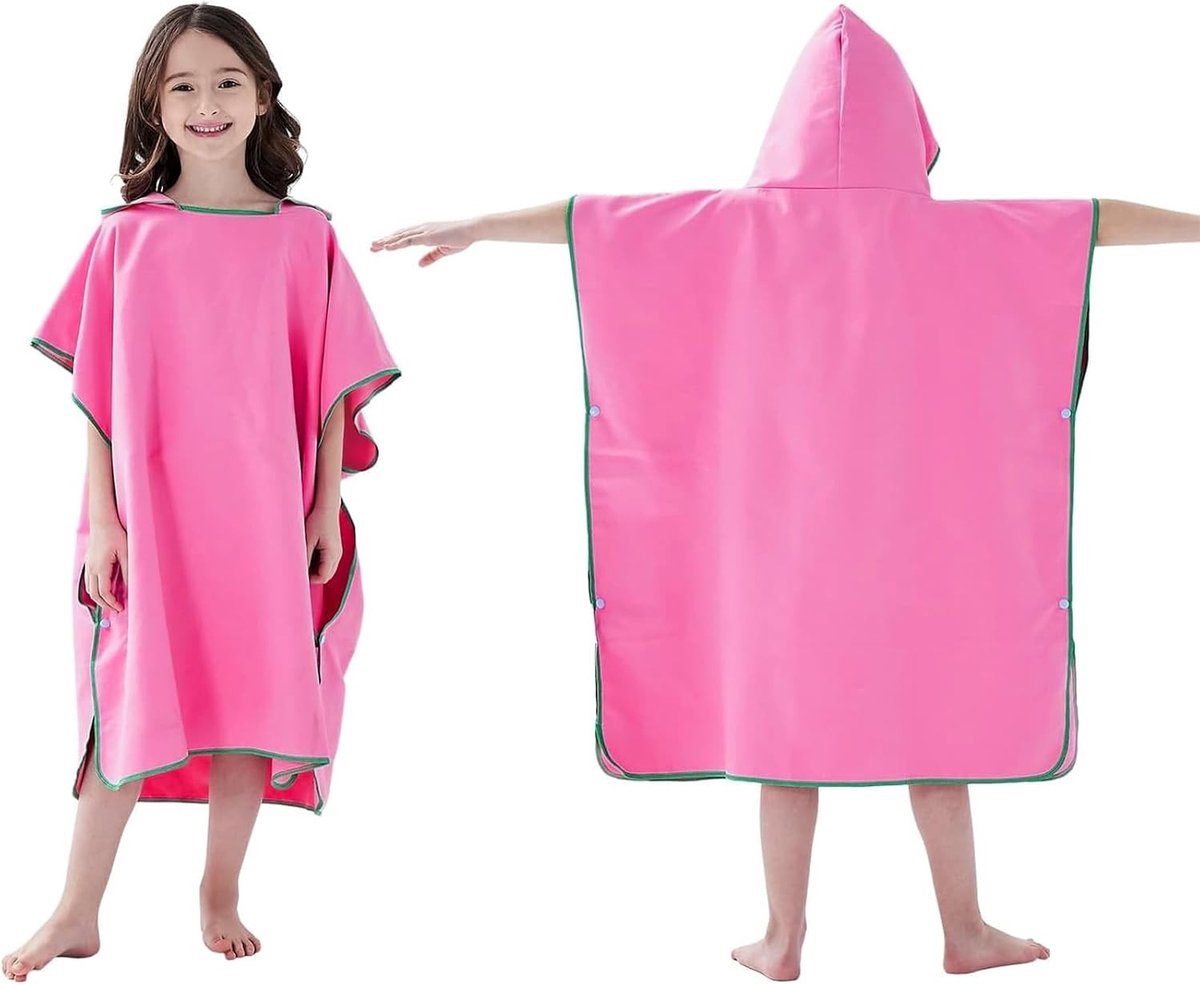 Hooded Microfiber Zwemhanddoek voor Kinderen - Sneldrogende Poncho voor Strand, Zwembad en Badderen in Roze