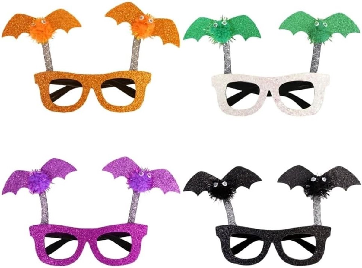 Halloween Bril Set voor Feestelijke Kostuums - 4 Stuks Vleermuis Brillen voor Decoraties en Party Favors