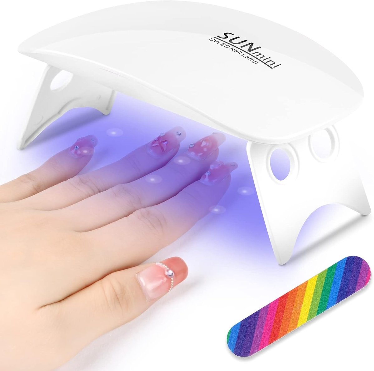 Mini UV Lamp voor Gel Nagels, Draagbare USB LED Nageldroger met 60s/120s Timer, 6 LED Lampjes en Nagelvijl voor Perfecte Fingernails en Toenails Droging