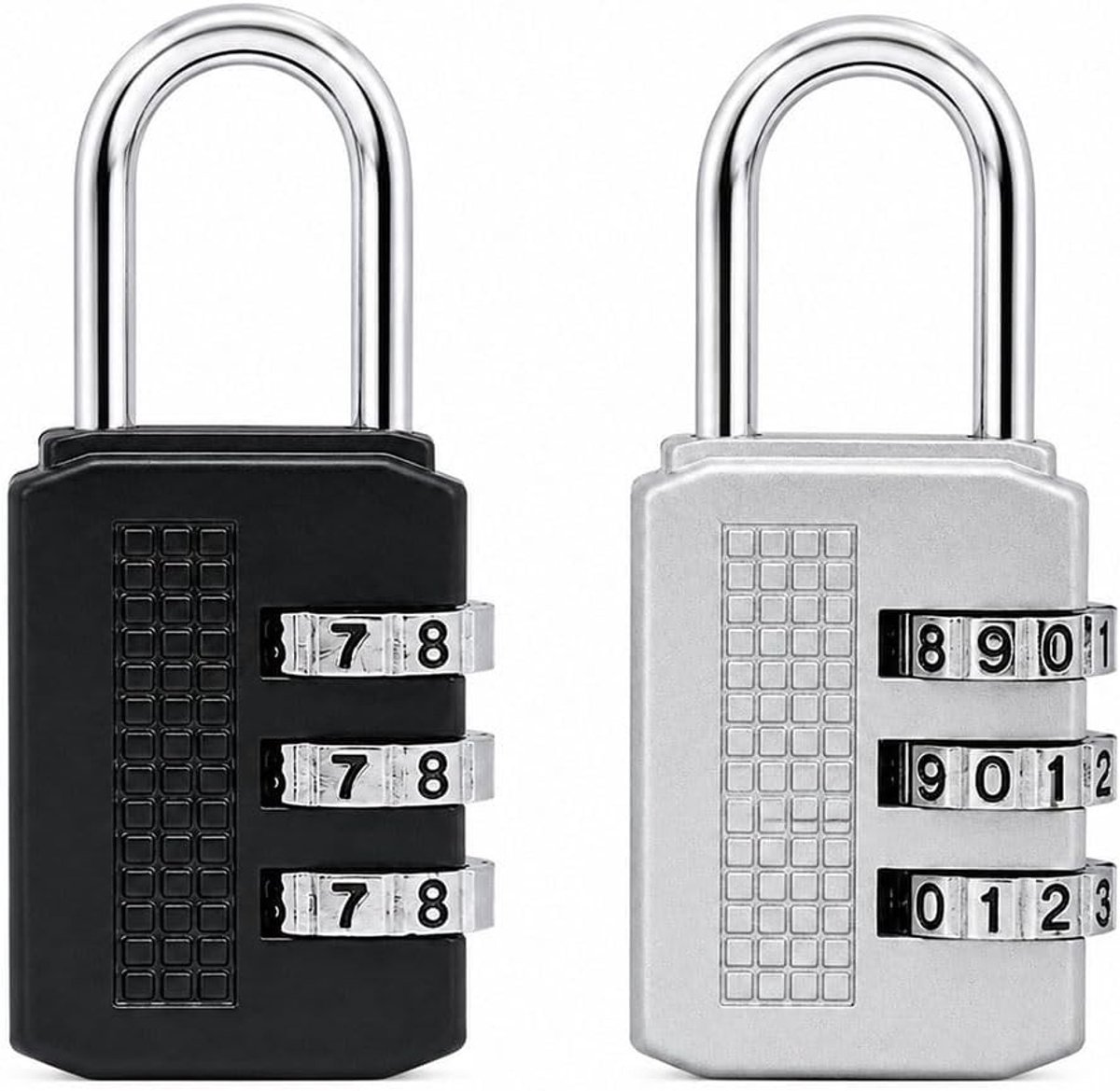 Compact hangslot van zinklegering met 3-cijferige combinatie, ideaal voor koffers, tassen en rugzakken - set van 2 stuks in zilver en zwart.