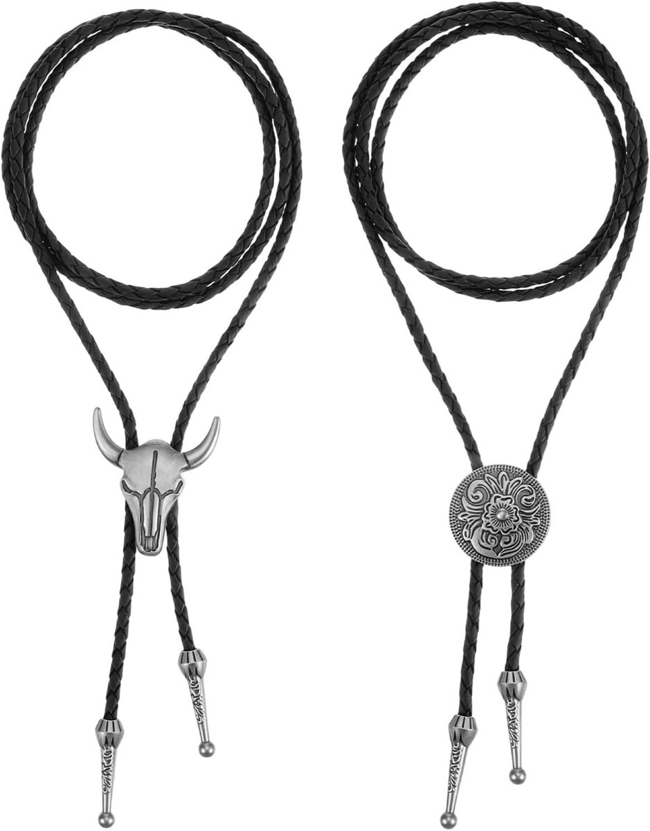 2-delige Bolo Tie voor Mannen 50cm met Zwarte Lariat en Rodeo Hanger voor Cowboy Kostuums, Western Outfit en Accessoires