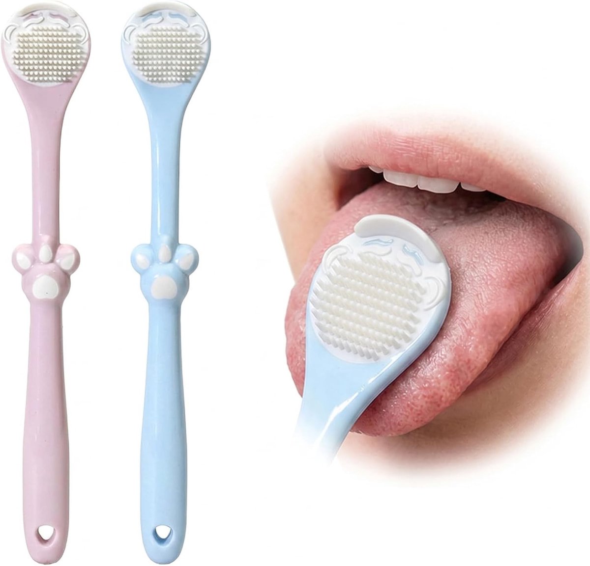 Tongreiniger voor Katten met Klauwen Ontwerp van Siliconen voor Mondhygiëne en Frisse Adem, Blauw en Roze - Dierenverzorging, Tandheelkunde, Gezondheid