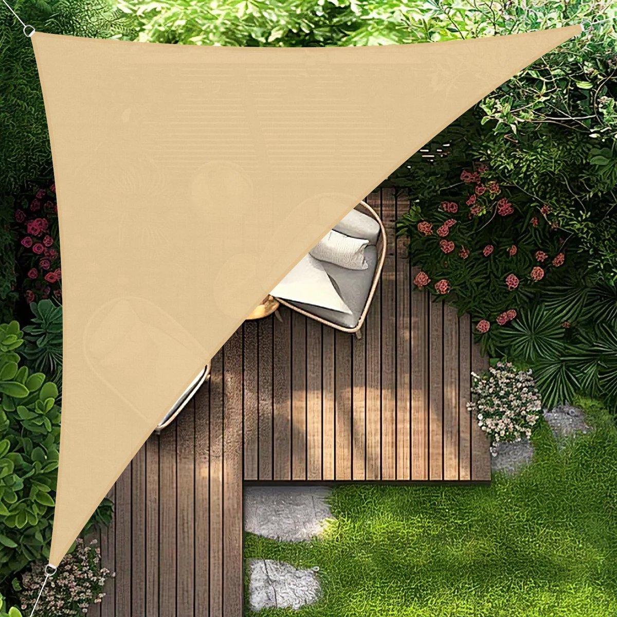 Schaduwzeil driehoekig 3x3x4,25m - zand - uv-bescherming - ideaal voor tuin - ShopVlot