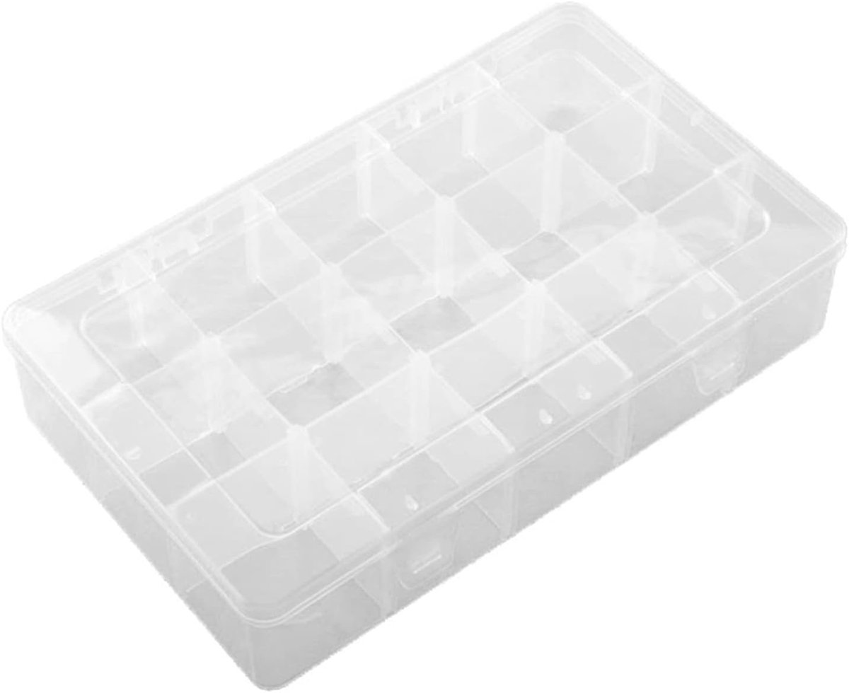 Grote Plastic Organizer Box met 15 Compartimenten - Transparante Opbergdoos voor Knutselmateriaal, Sieraden en Kralen - Duurzaam en Afneembaar Design