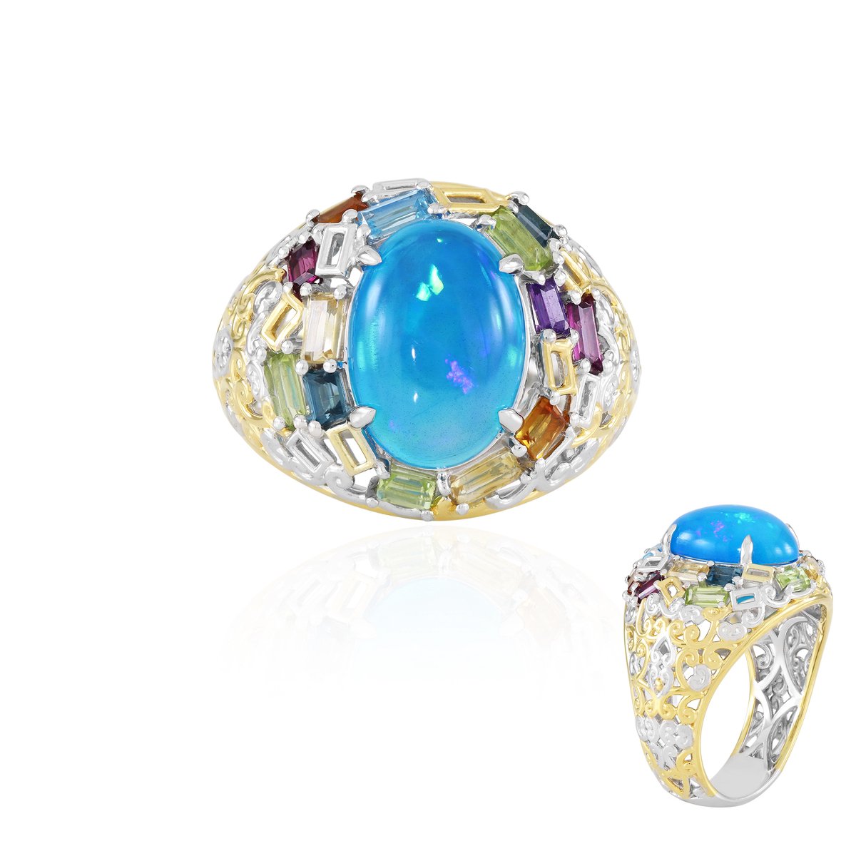 Cavill - Paraiba Opaal Ring - 925 Sterling Zilver met Palladium - 3,96 ct Paraiba Opaal - 6,26 ct kleurrijke edelstenen - Elegante Ovale Damesring