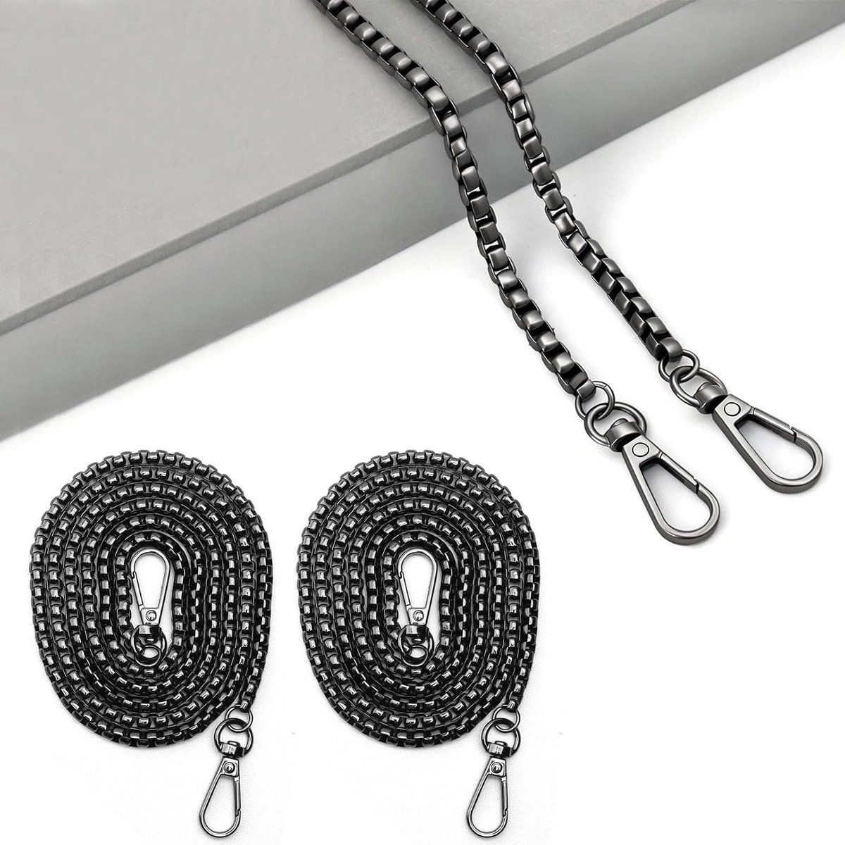 Zwarte schoudertas ketting van 1.2m, 2-delige set, ideaal voor verschillende tassen, trendy en duurzaam