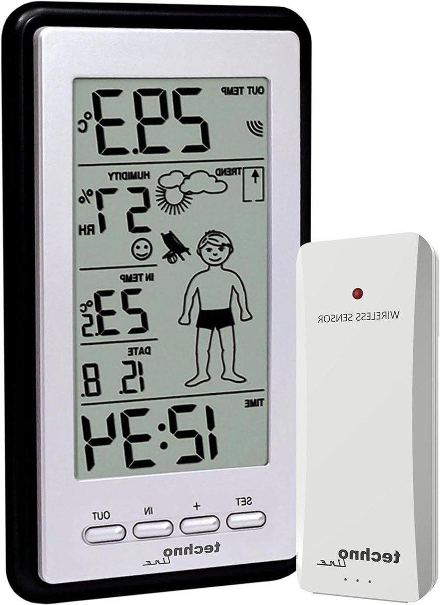 Weerstation - Weervoorspeller - Weersvoorspelling - Met weerfiguur - 8.4 x 2.3 x 15 cm - Grijs