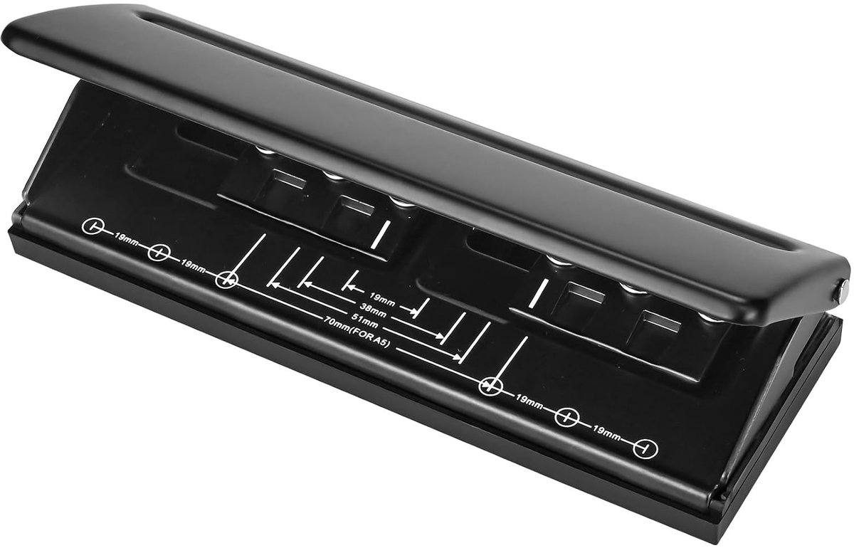 Verstelbare 6-Hole Perforator voor Dagplanner en Persoonlijke Agenda - Metalen Perforator met Instelbare Afstand, RVS voor Ringbanden en Organizers