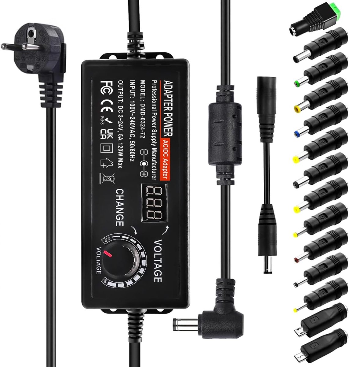 5A 120W Universal Adjustable Power Adapter, 3V-24V Adjustable Power Supply Adapter 100V-240V AC/DC Universal Power - ShopVlot