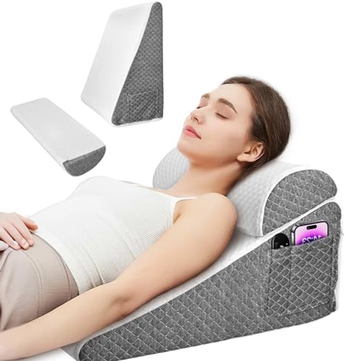 Wigkussen Bed - Driehoek Kussen - Comfortabel Rusten - Traagschuim Ondersteuning - 305 cm Hoogte - Wit
