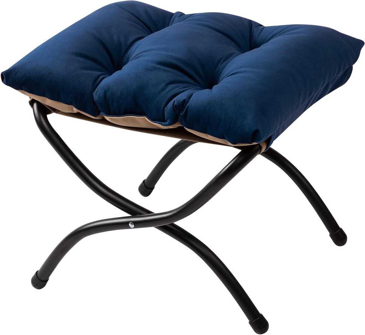 Opvouwbare voetenbank - Ottomaanse kruk - Ontspanning thuis - Metalen X-poot - 47x36x36 cm - Donkerblauw