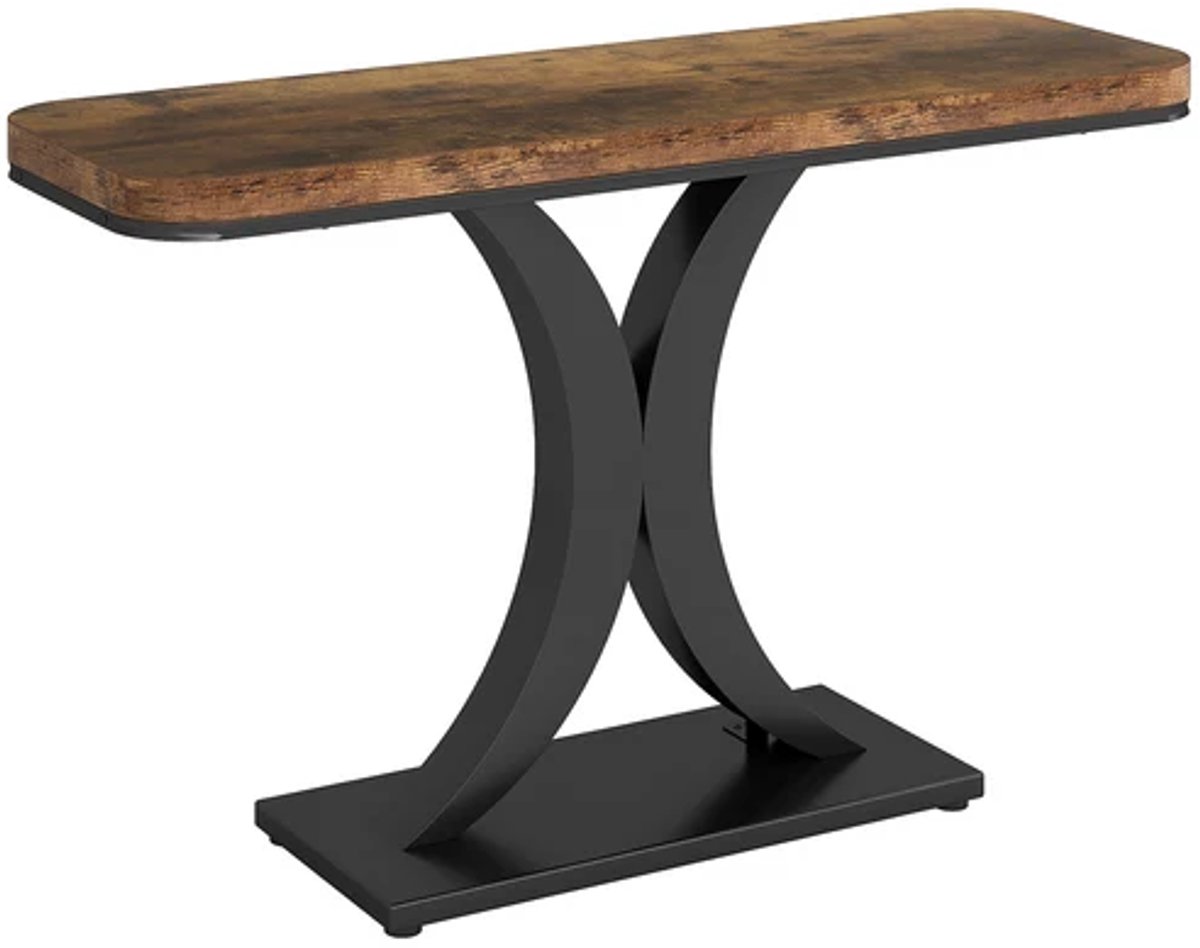 DMG Supply Consoletafel - Smal - Geometrische Voet - 100 x 29,5 x 82,5 cm - Bruin/Zwart - MDF en Metaal