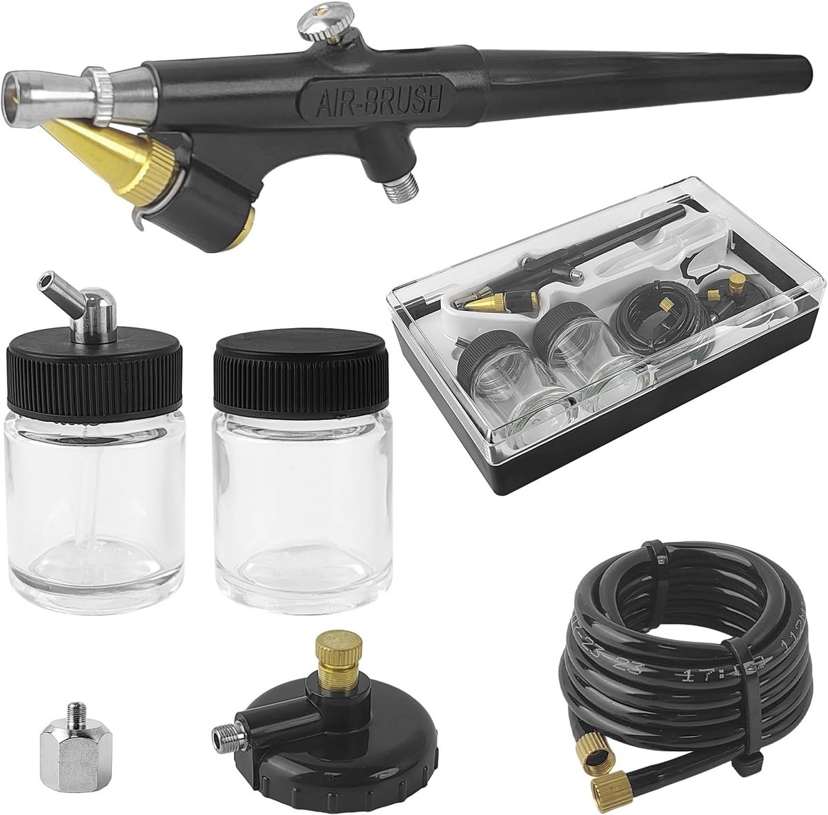 Airbrush set met adapter - mini verfspuit - verstelbare druk - ideaal voor make-up en autoverf - ShopVlot