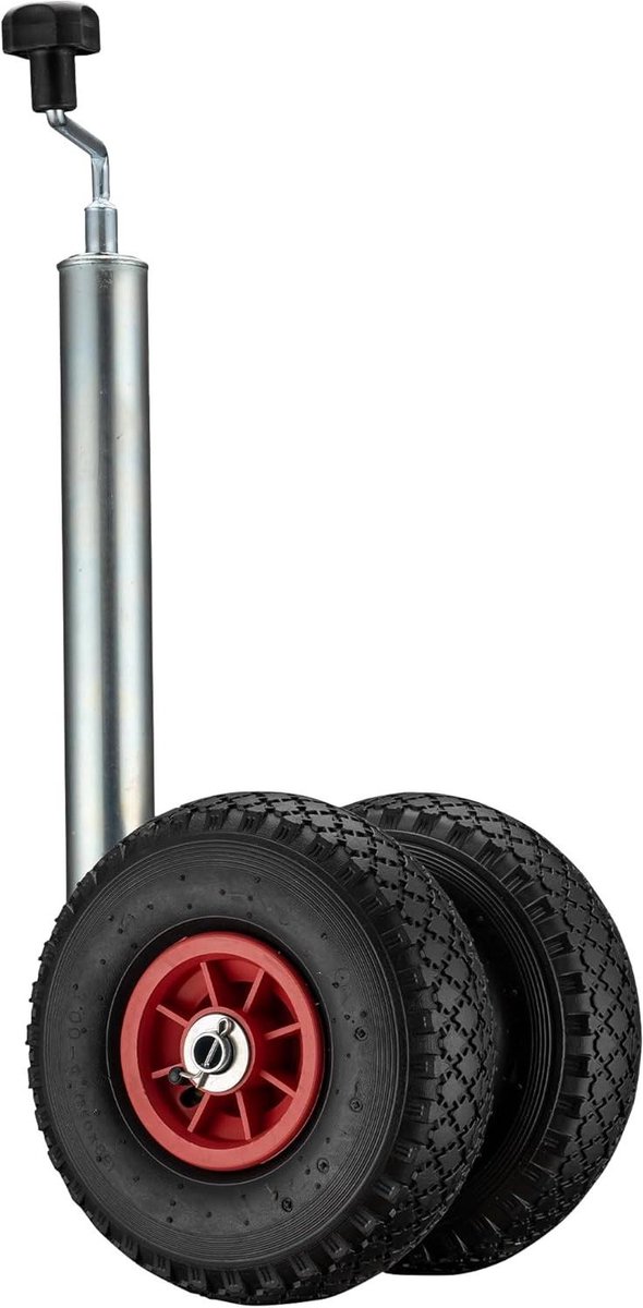 Dubbele Neuswiel Steun - Jockey Wiel - Aanhanger Manoeuvreren - 200 kg Capaciteit - Opblaasbare Wielen - Rood Zwart
