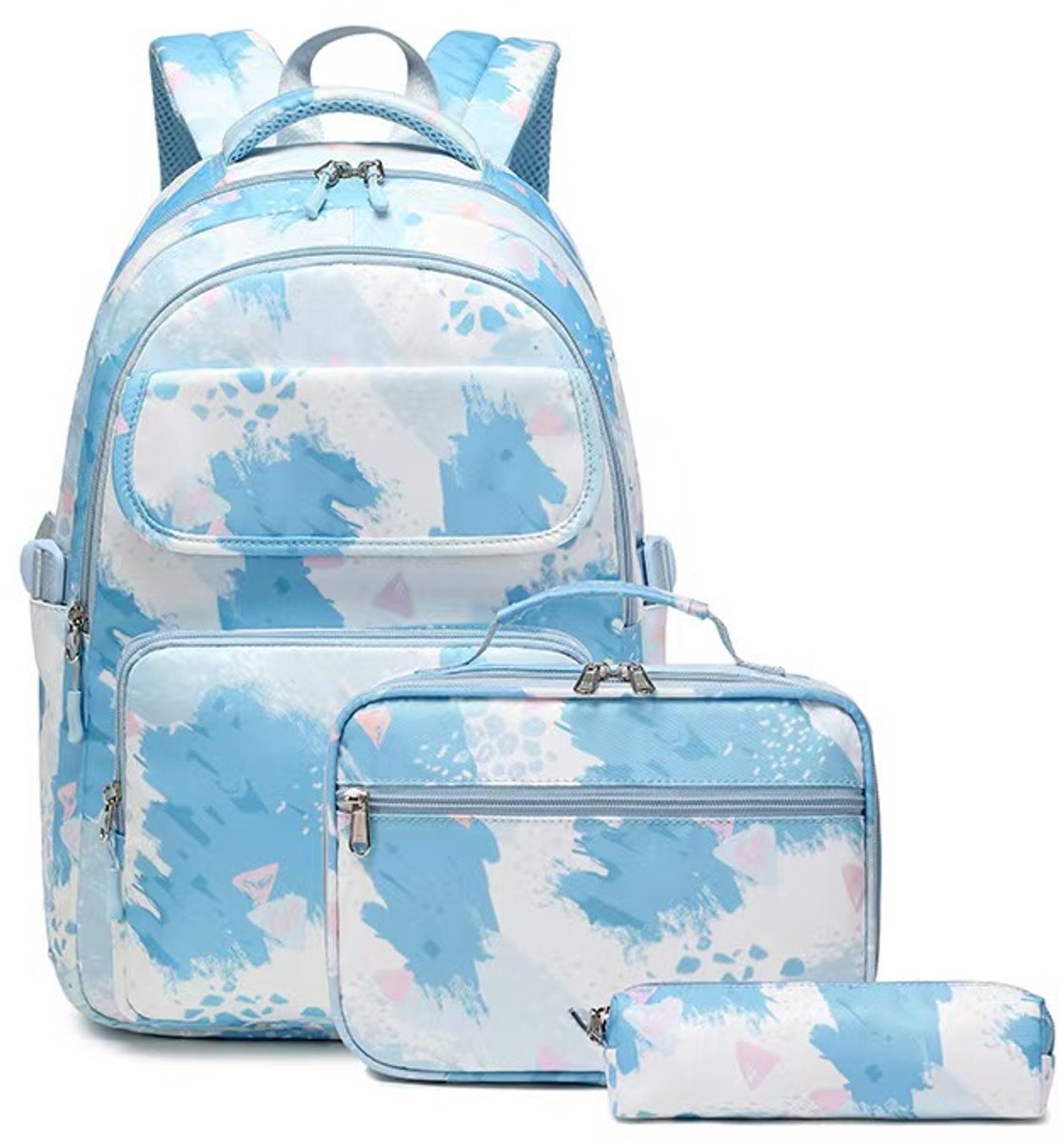 Driedelige rugzakkenset, bestaande uit een schoolrugzak, een tienerrugzak en een sporttas - blauw.