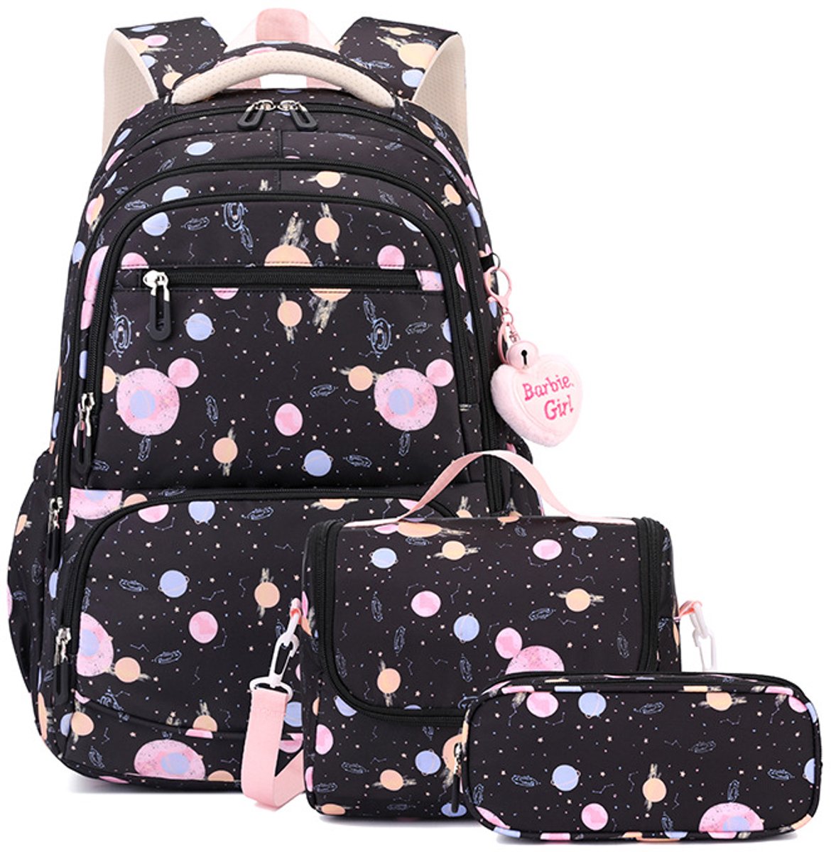 Een driedelige set bestaande uit een rugzak, schooltas en schooltas, Geschikt voor meisjes, jongens en tieners.